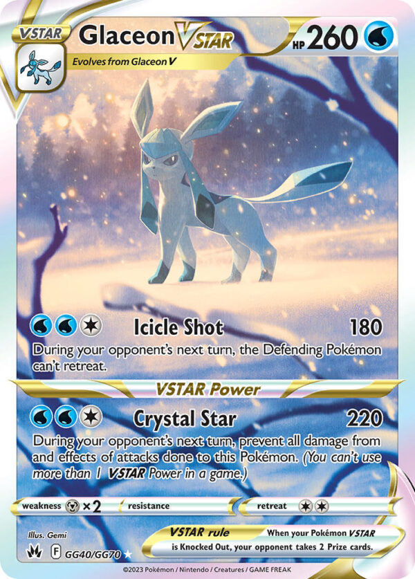 GG40/070 Glaceon VSTAR (Crown Zenith Galarian Gallery - Sword & Shield) Trainer Gallery Holo Rare - Pkmn  - VSTAR - English