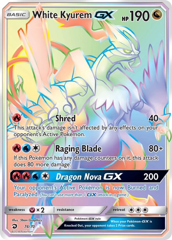 074/070 White Kyurem-GX (Dragon Majesty - Sun & Moon) Rainbow Rare - Pkmn  - Basic - English
