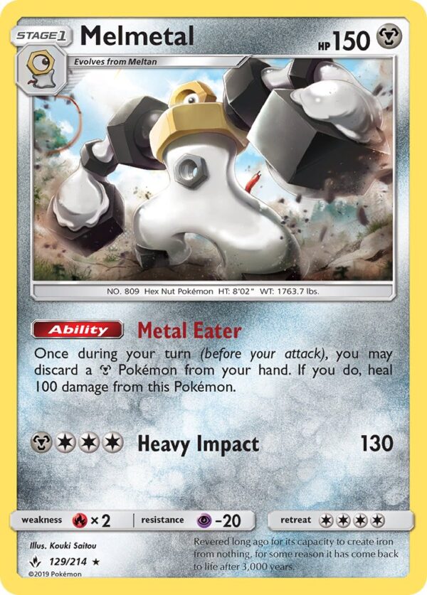 129/214 Melmetal (Unbroken Bonds - Sun & Moon) Rare Holo - Pkmn  - Stage 1 - English