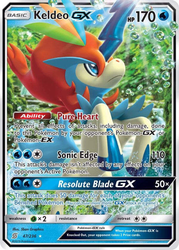 047/236 Keldeo-GX (Unified Minds - Sun & Moon) Rare Holo GX - Pkmn  - Basic - English