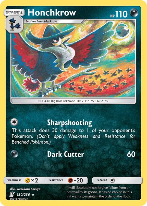 130/236 Honchkrow (Unified Minds - Sun & Moon) Rare - Pkmn  - Stage 1 - English