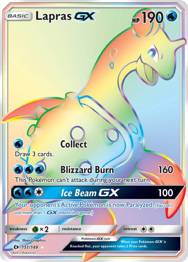 151/149 Lapras-GX (Sun & Moon Base set - Sun & Moon) Rainbow Rare - Pkmn  - Basic - English