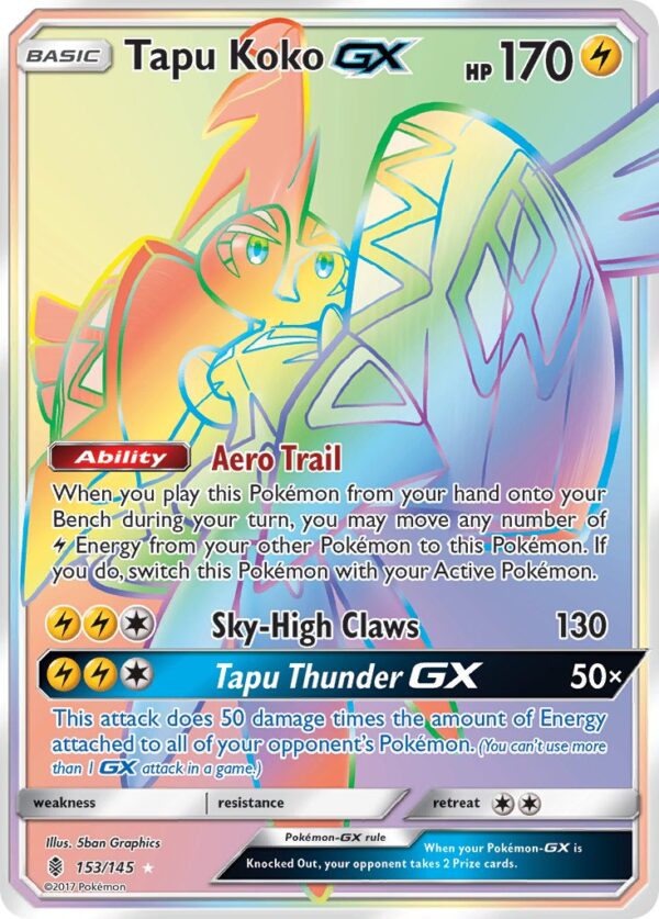 153/145 Tapu Koko-GX (Guardians Rising - Sun & Moon) Rainbow Rare - Pkmn  - Basic - English