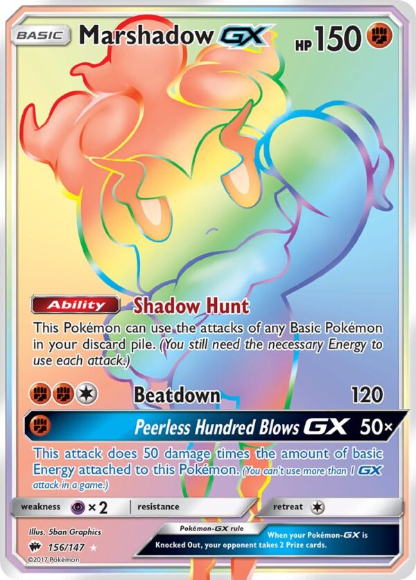 156/147 Marshadow-GX (Burning Shadows - Sun & Moon) Rainbow Rare - Pkmn  - Basic - English