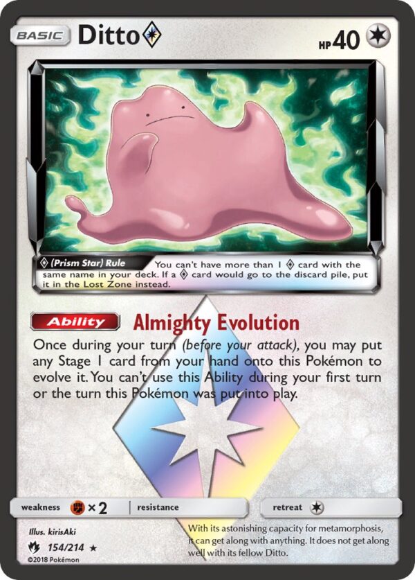 154/214 Ditto Prism Star (Lost Thunder - Sun & Moon) Rare Prism Star - Pkmn  - Basic - English