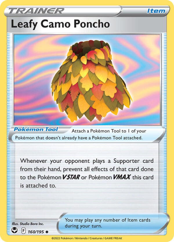 160/195 Leafy Camo Poncho (Silver Tempest - Sword & Shield) Reverse Holo - Trainer  - Tool - English