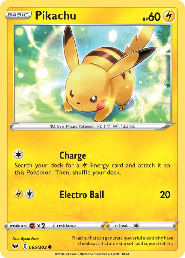 065/202 Pikachu (Sword & Shield Base Set - Sword & Shield) Common - Pkmn  - Basic - English