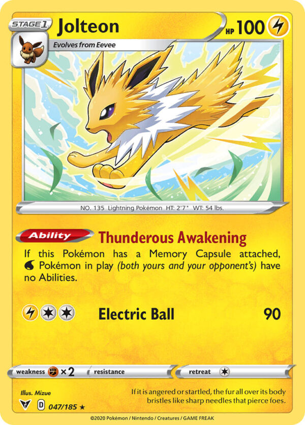 047/185 Jolteon (Vivid Voltage - Sword & Shield) Rare - Pkmn  - Stage 1 - English