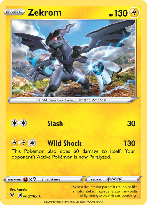 060/185 Zekrom (Vivid Voltage - Sword & Shield) Rare Holo - Pkmn  - Basic - English
