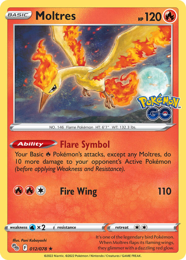 012/078 Moltres (Pokemon GO - Sword & Shield) Rare Holo - Pkmn  - Basic - English