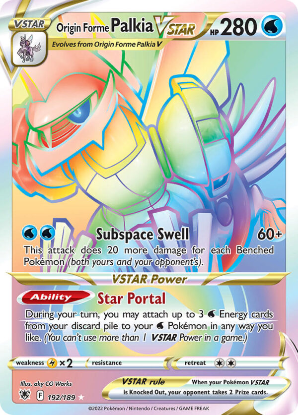 192/189 Origin Forme Palkia VSTAR (Astral Radiance - Sword & Shield) Rainbow Rare - Pkmn  - VSTAR - English