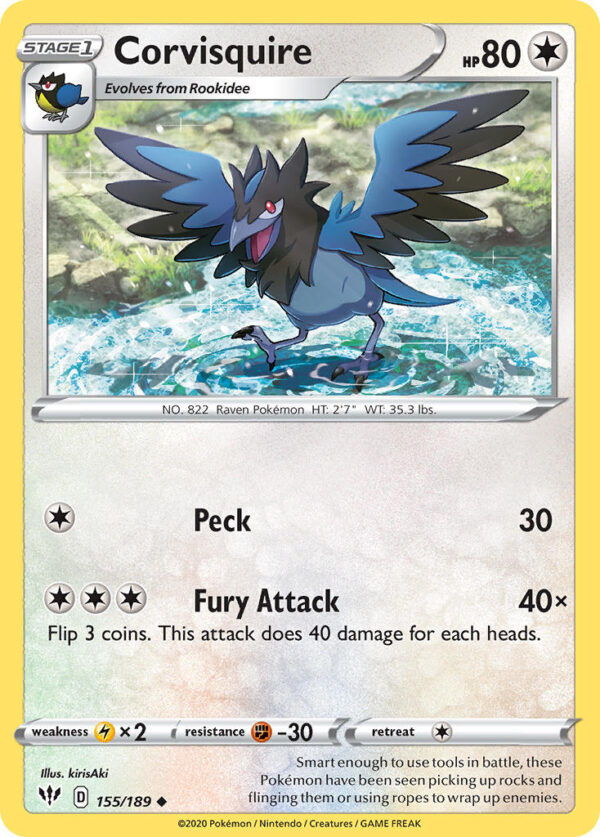 155/189 Corvisquire (Darkness Ablaze - Sword & Shield) Uncommon - Pkmn  - Stage 1 - English
