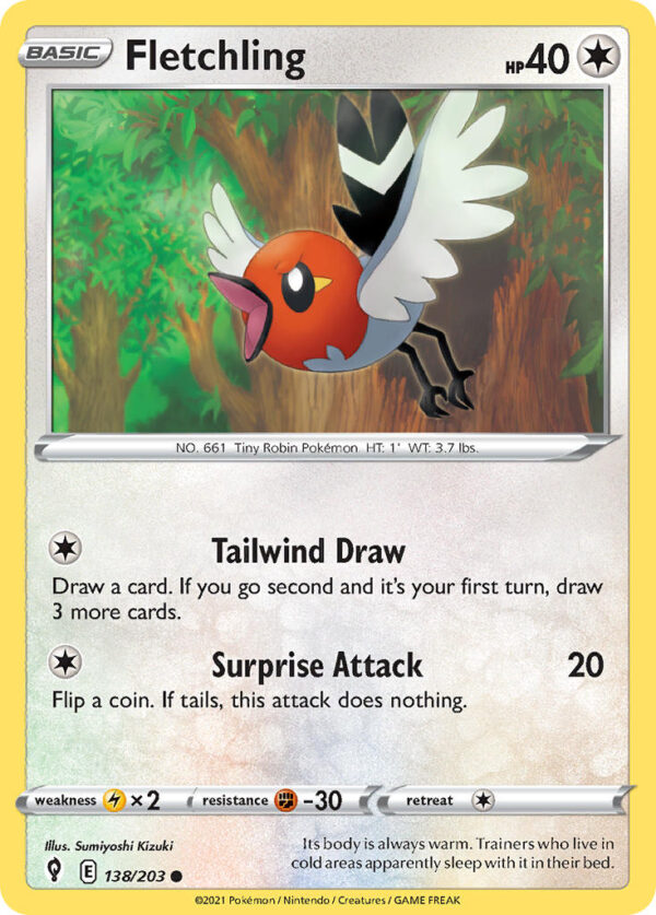 138/203 Fletchling (Evolving Skies - Sword & Shield) Common - Pkmn  - Basic - English