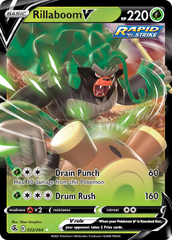 022/264 Rillaboom V (Fusion Strike - Sword & Shield) Holo Rare V - Pkmn  - Basic - English