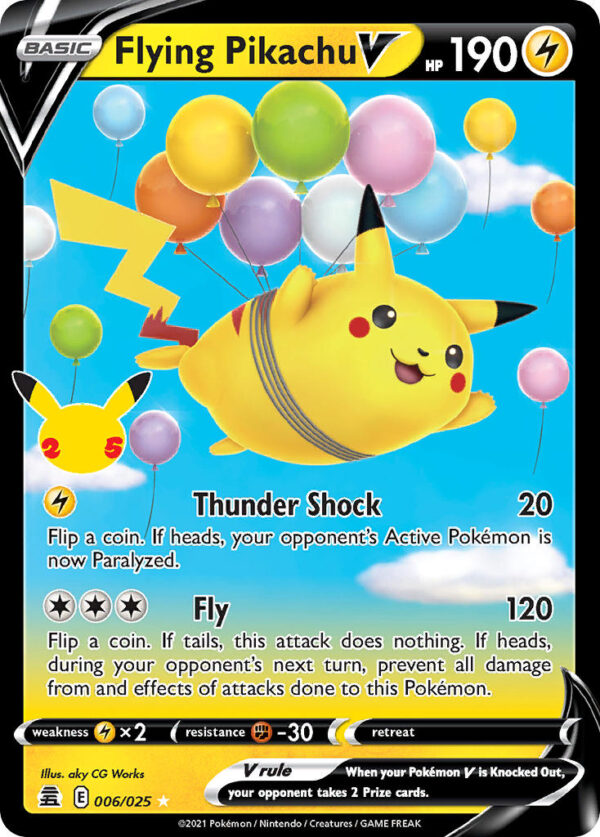 006/025 Flying Pikachu V (Celebrations - Sword & Shield) Holo Rare V - Pkmn  - Basic - English