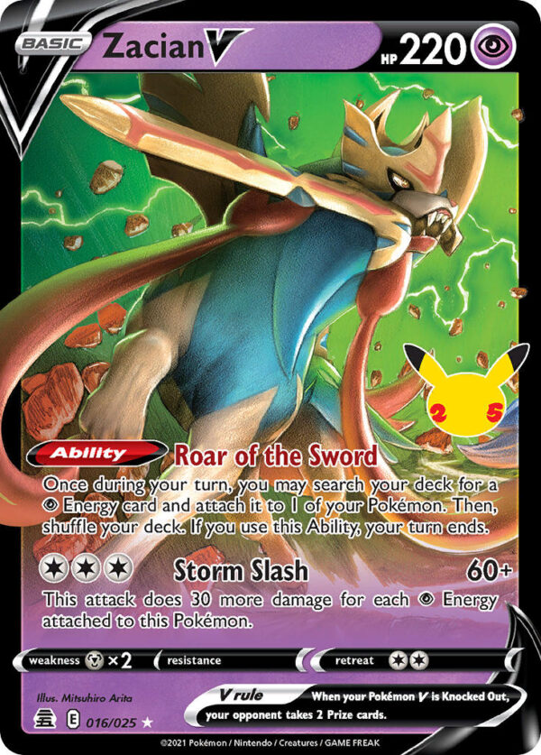 016/025 Zacian V (Celebrations - Sword & Shield) Holo Rare V - Pkmn  - Basic - English