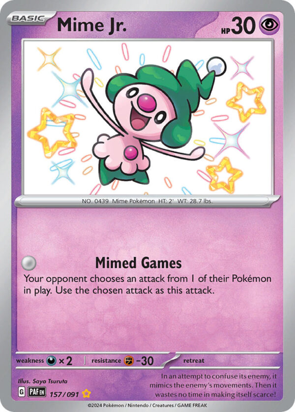 157/091 Mime Jr. (Paldean Fates - Scarlet & Violet) Shiny Rare - Pkmn  - Basic - English