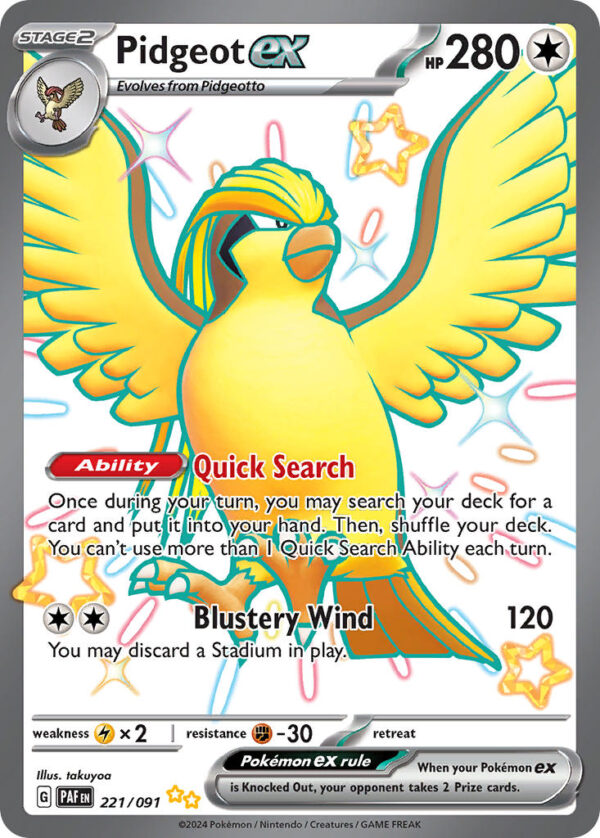 221/091 Pidgeot ex (Paldean Fates - Scarlet & Violet) Shiny Ultra Rare - Pkmn  - Stage 2 - English