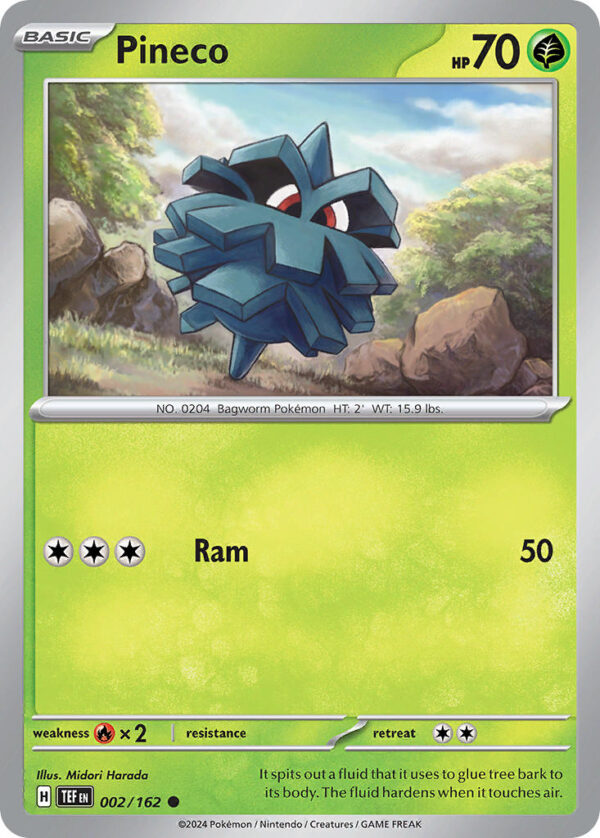 002/162 Pineco (Temporal Forces - Scarlet & Violet) Common - Pkmn  -  Basic - English