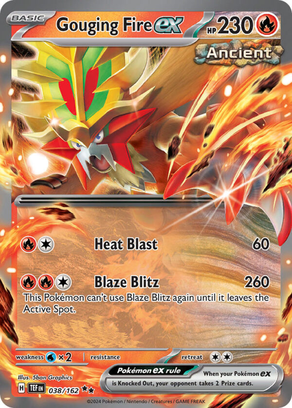 038/162 Gouging Fire ex (Temporal Forces - Scarlet & Violet) Double Rare - Pkmn  -  Basic - English