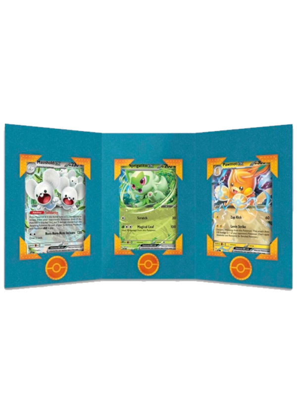 3 Cartas Promo de Paldea Adventure Chest - Sprigatito, Pawmont,Maushold - English